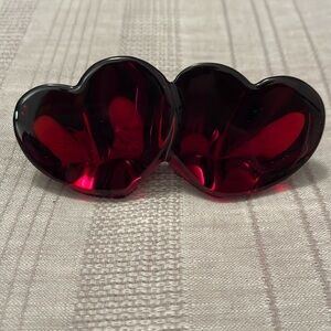 Red glass double heart paperweight. Cristalleries De Lorraine